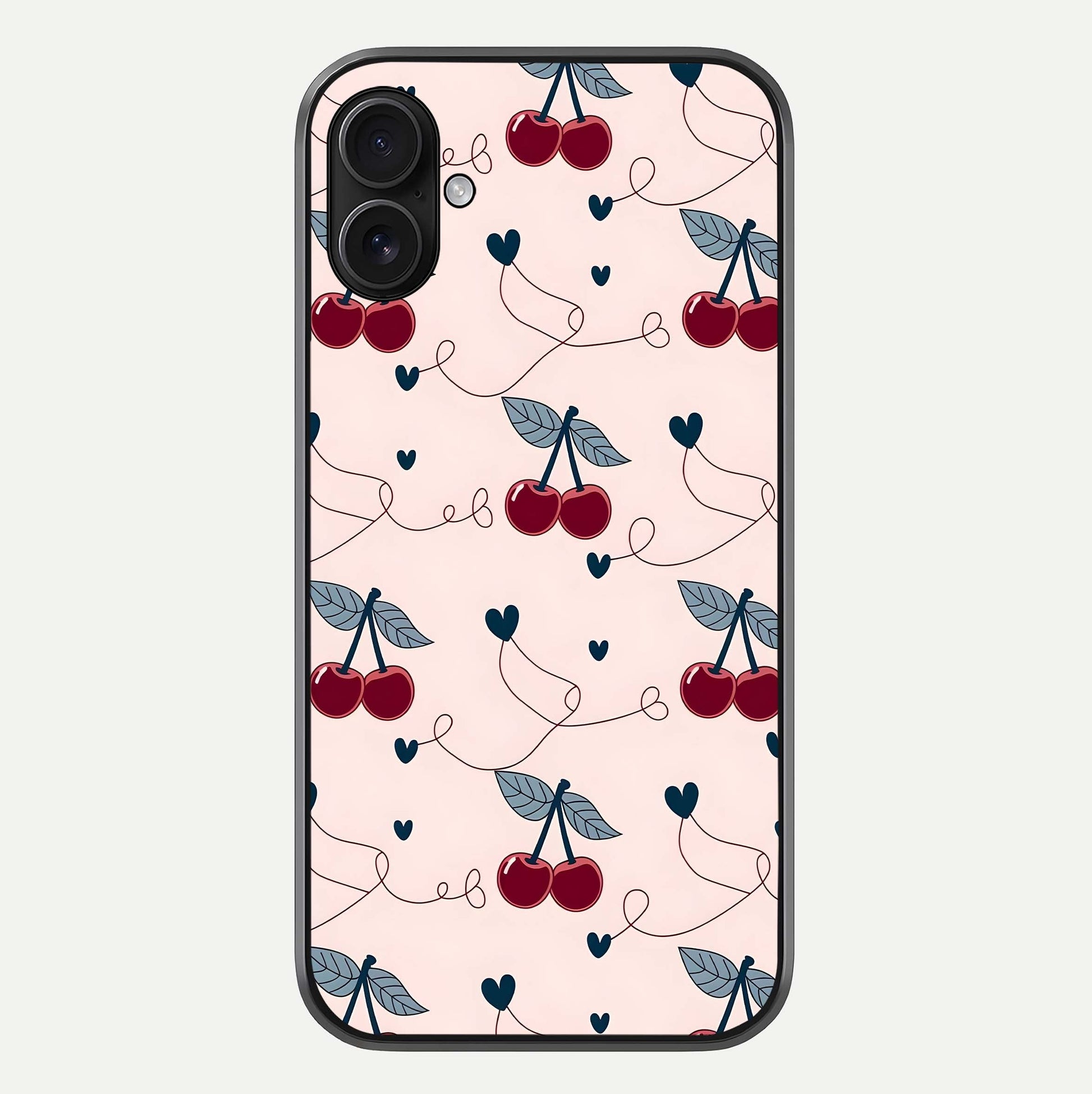Cherry Heart Line Glass Case For iPhone 16 Plus by Custom World