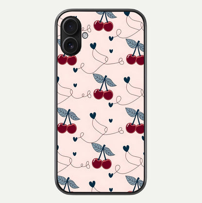 Cherry Heart Line Glass Case For iPhone 16 Plus by Custom World