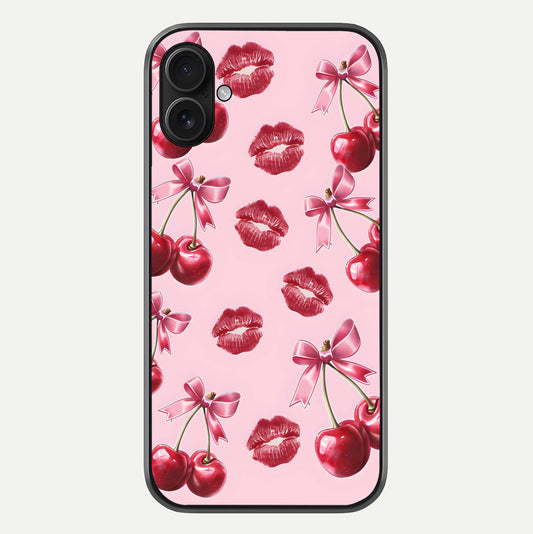Cherry With Lips Glass Case For iPhone 16 Plus by Custom World