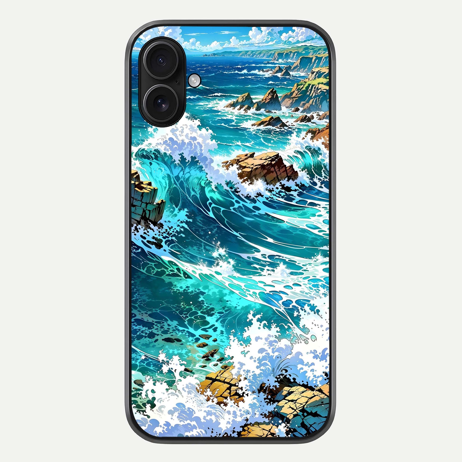 Coastal Blue Waves Glass Case For iPhone 16 Plus by Custom World