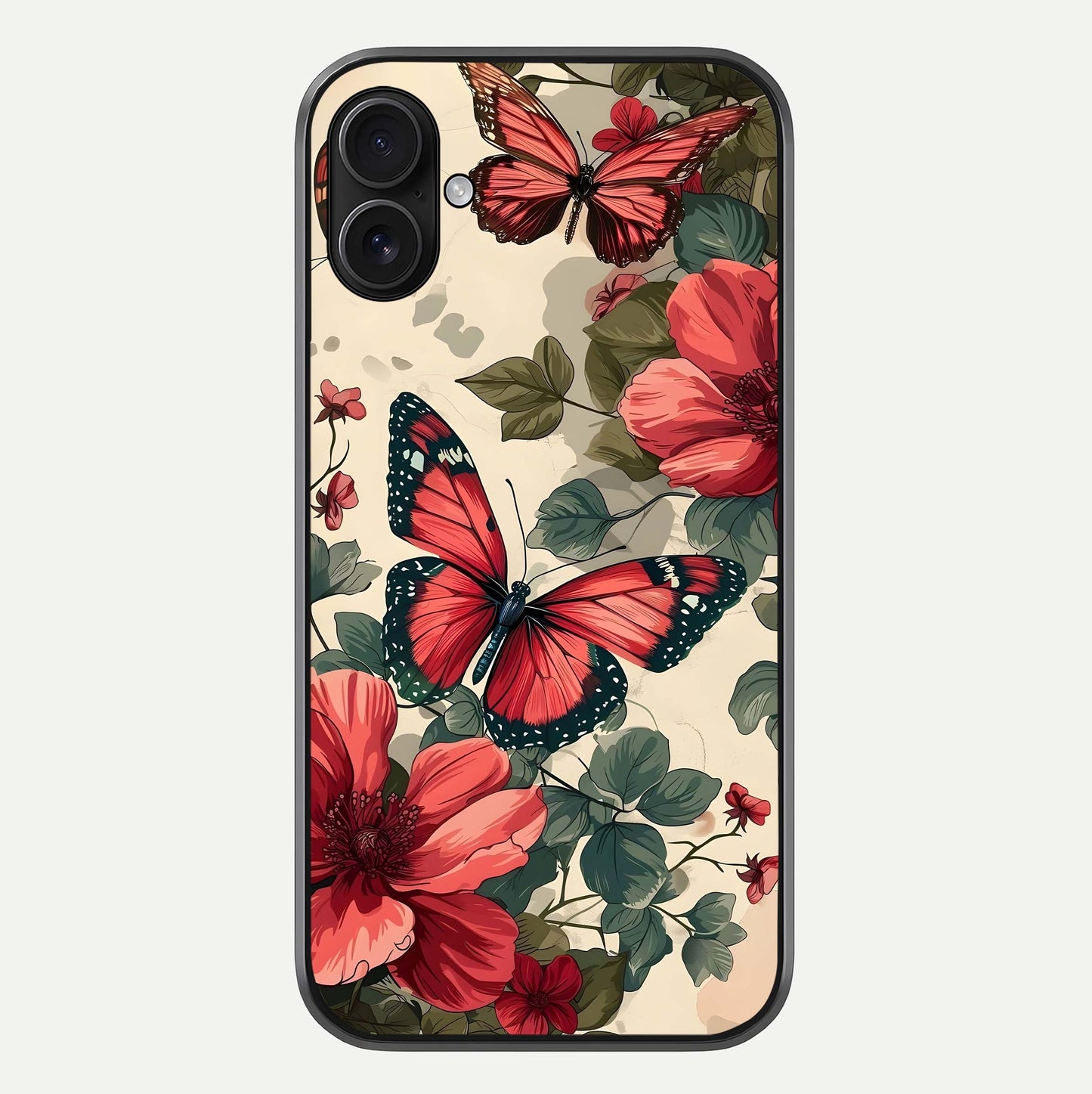 Crimson Butterfly Garden Glass Case For iPhone 16 Plus by Custom World