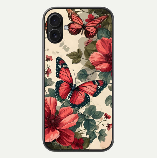 Crimson Butterfly Garden Glass Case For iPhone 16 Plus by Custom World