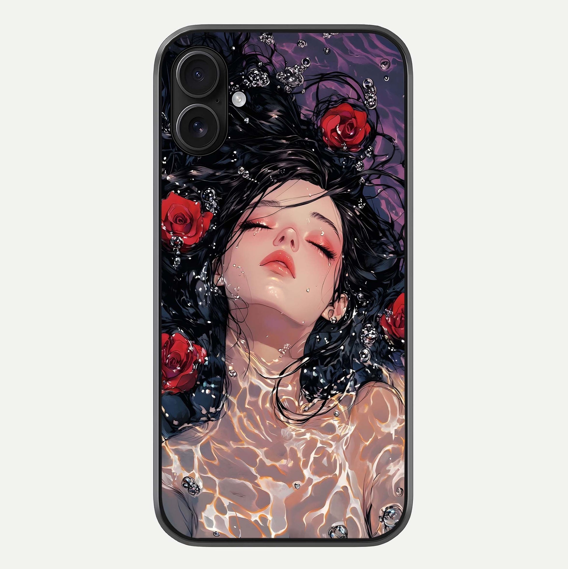 Crimson Rose Serenity Glass Case For iPhone 16 Plus by Custom World