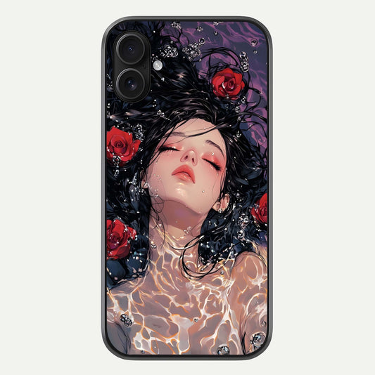 Crimson Rose Serenity Glass Case For iPhone 16 Plus by Custom World
