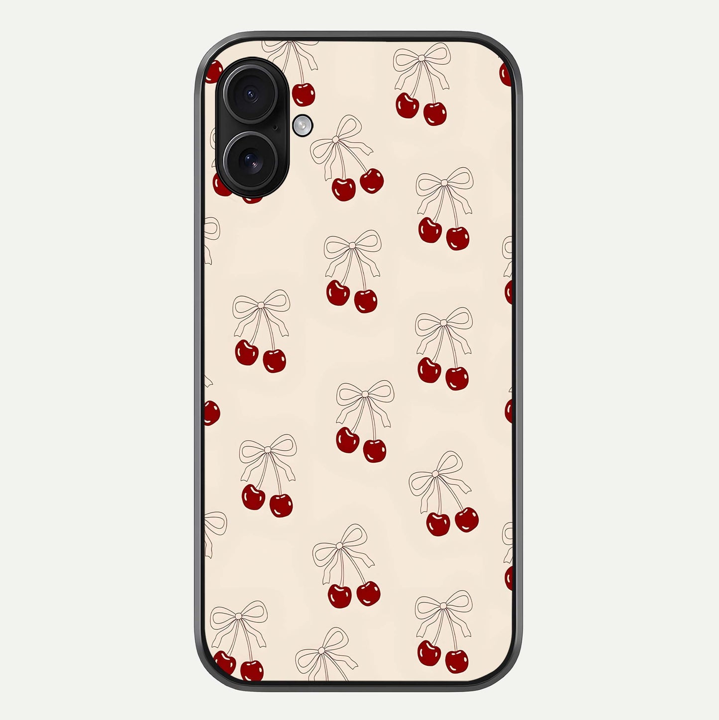 Cute Cherry Pattern Glass Case For iPhone 16 Plus by Custom World