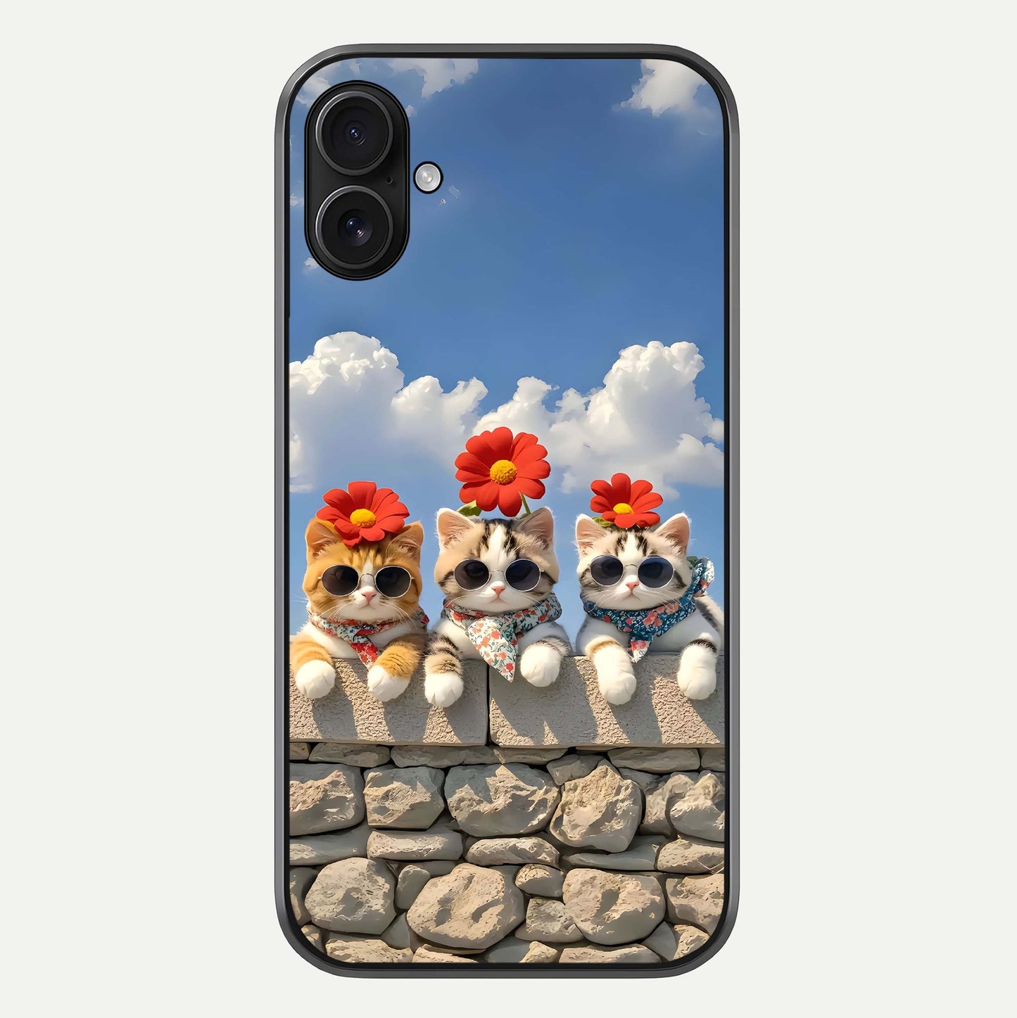 Floral Kitty Squad Glass Case For iPhone 16 Plus by Custom World