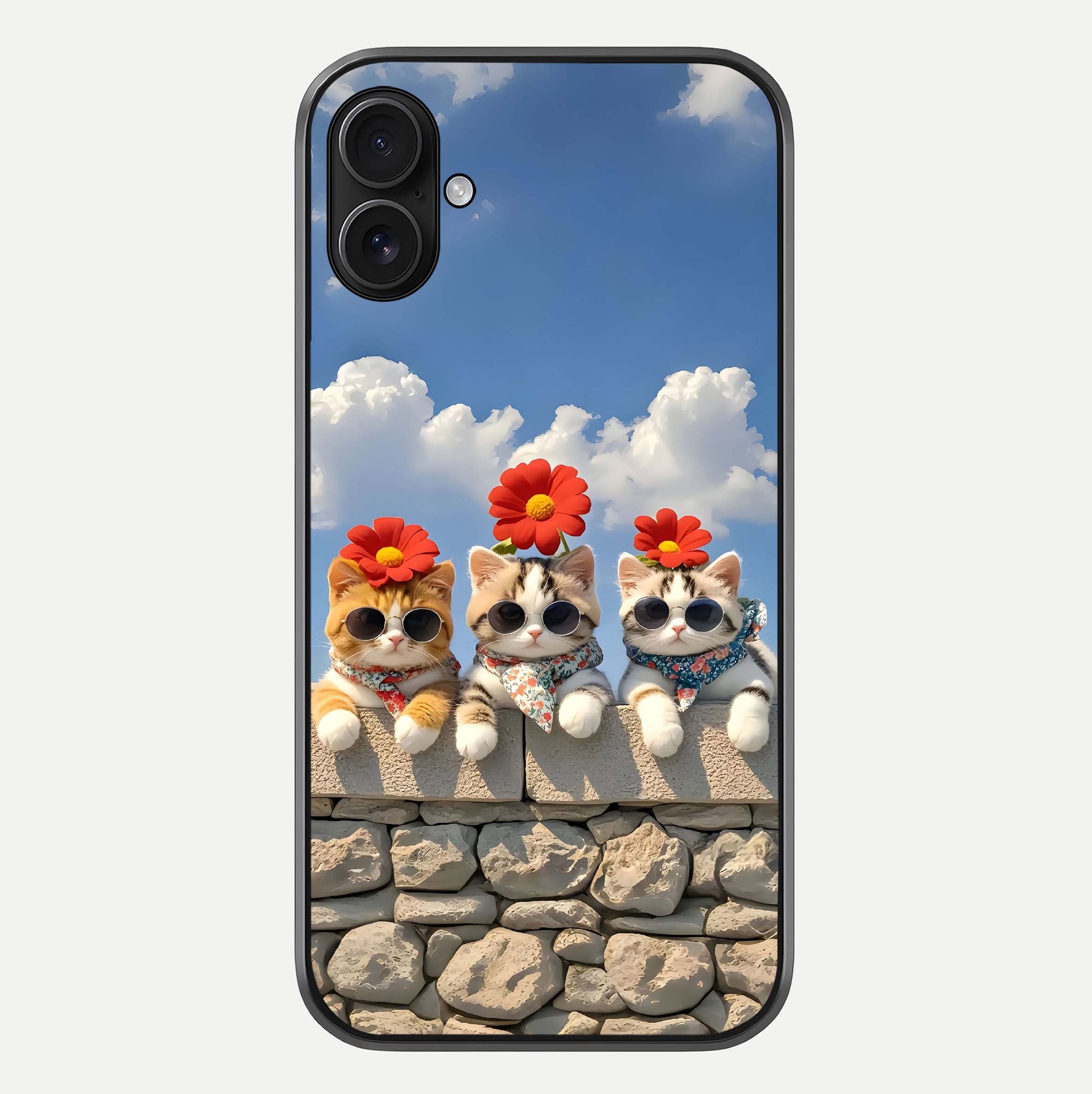 Floral Kitty Squad Glass Case For iPhone 16 Plus by Custom World
