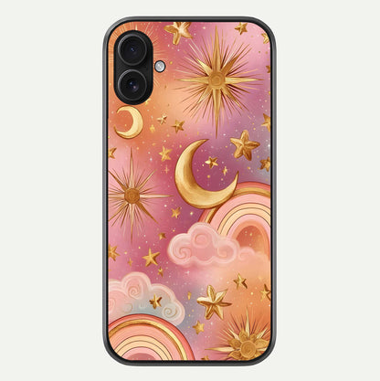 Golden Celestial Dreams Glass Case For iPhone 16 Plus by Custom World