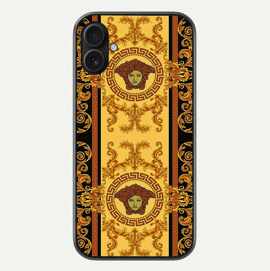 Golden Royal Heritage Glass Case For iPhone 16 Plus by Custom World
