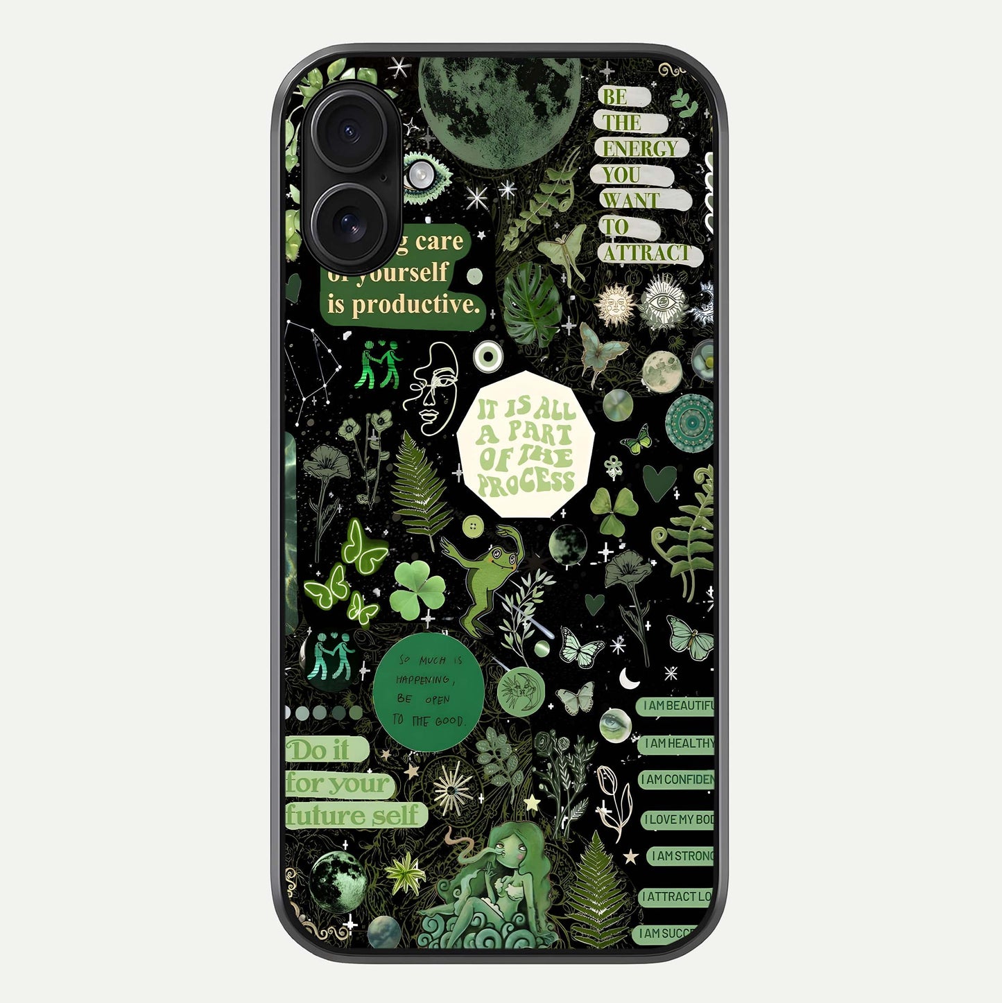 Green Moon Energy Glass Case For iPhone 16 Plus by Custom World