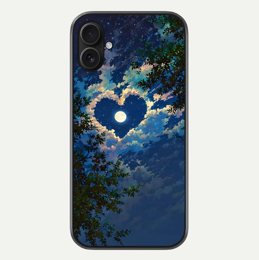Heart With Moon Sky Glass Case For iPhone 16 Plus by Custom World