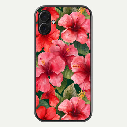Hibiscus Pattern Glass Case For iPhone 16 Plus by Custom World