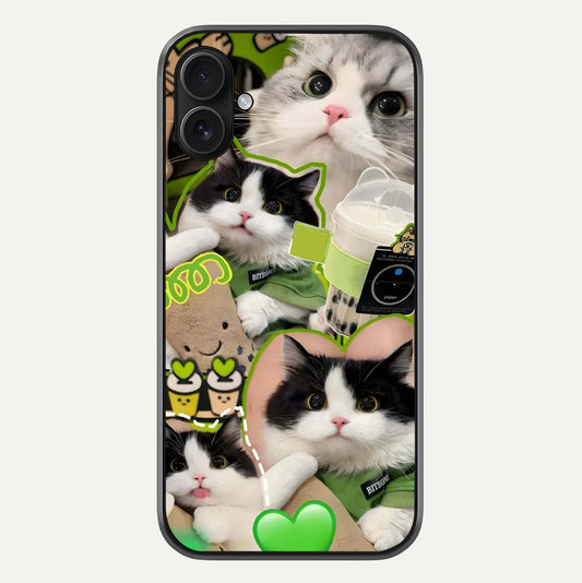 Matcha Cats Mood Glass Case For iPhone 16 Plus by Custom World