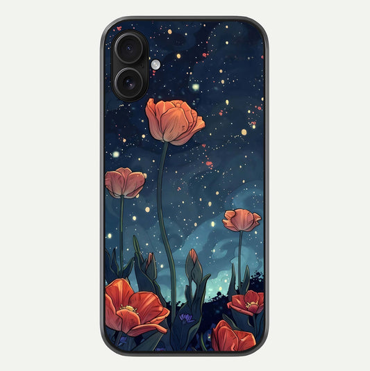 Midnight Tulip Glow Glass Case For iPhone 16 Plus by Custom World