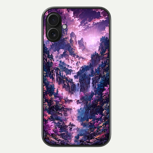 Mystic Cascade Peaks Glass Case For iPhone 16 Plus by Custom World