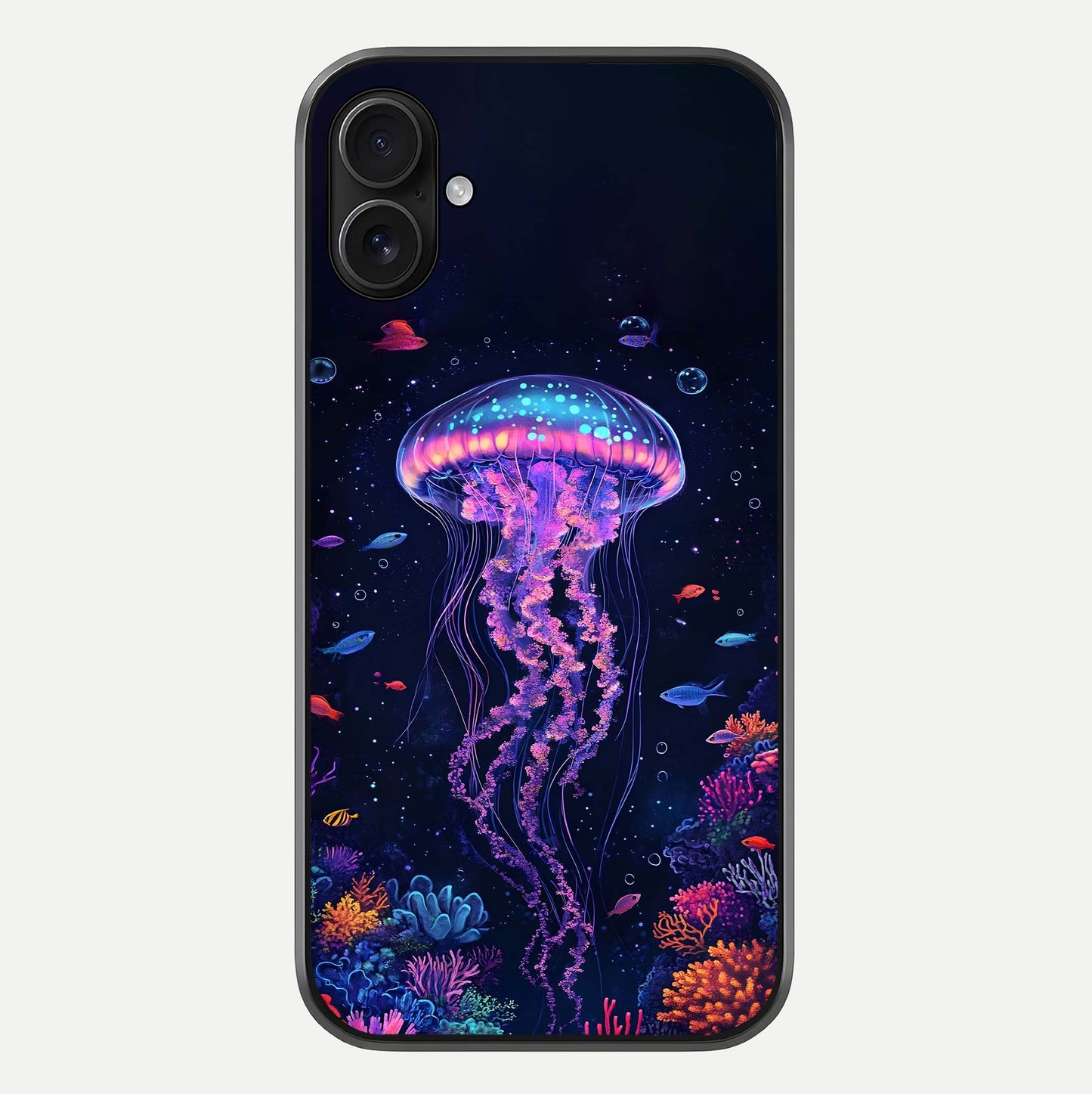 Neon Jellyfish Glass Case For iPhone 16 Plus by Custom World