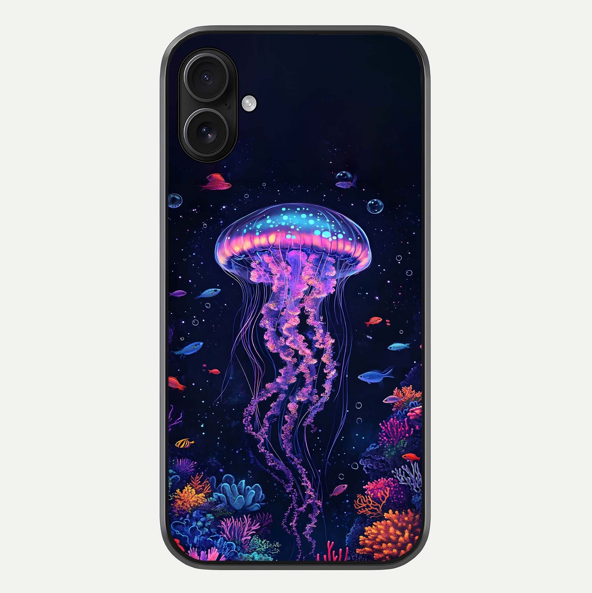 Neon Jellyfish Glass Case For iPhone 16 Plus by Custom World