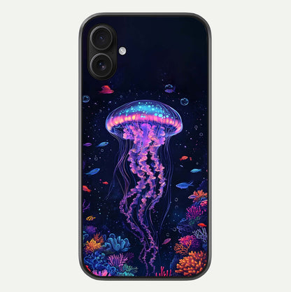 Neon Jellyfish Glass Case For iPhone 16 Plus by Custom World