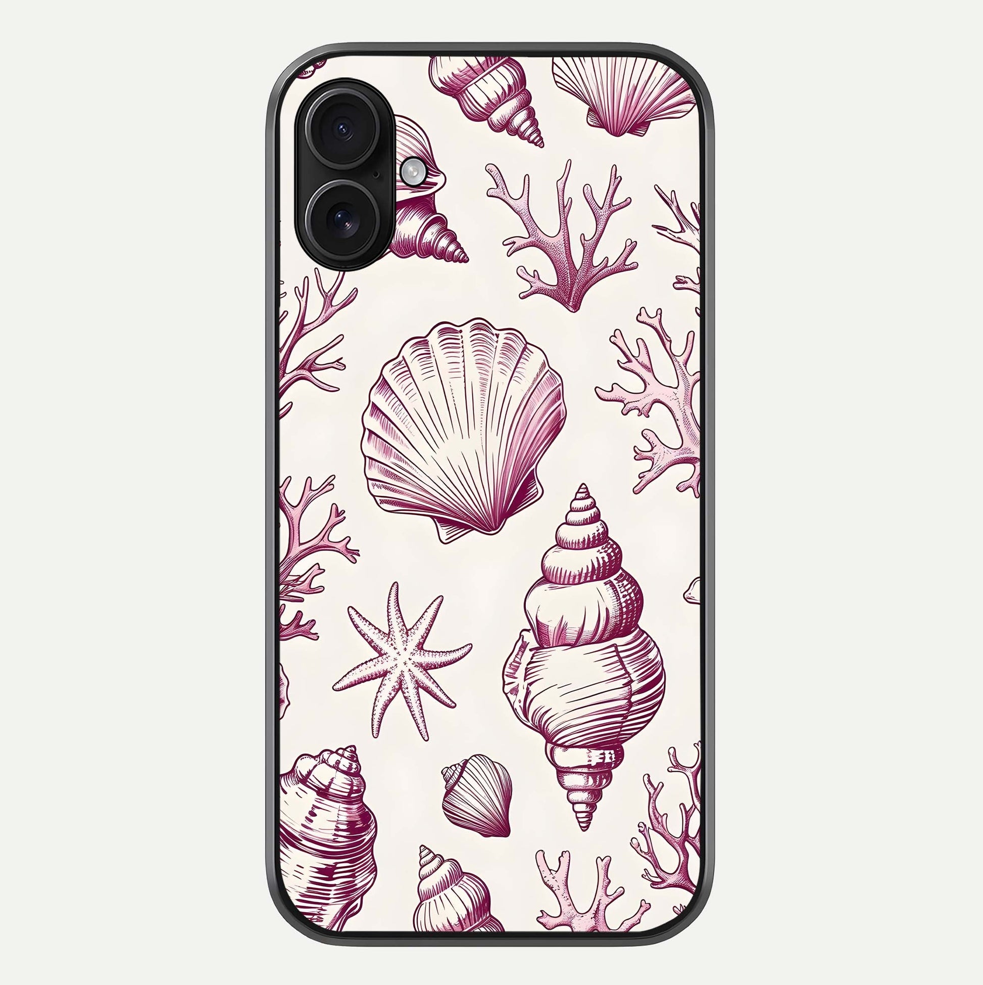 Pink Shells Outline Glass Case For iPhone 16 Plus by Custom World
