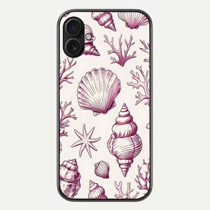 Pink Shells Outline Glass Case For iPhone 16 Plus by Custom World
