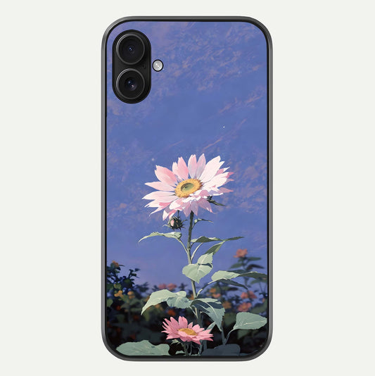 Pink Sunflower Glow Glass Case For iPhone 16 Plus by Custom World
