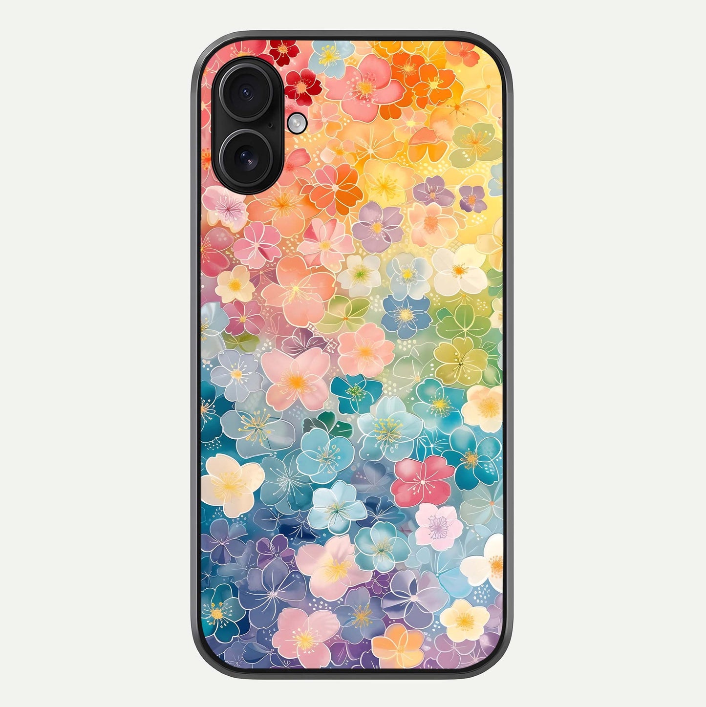 Rainbow Blossom Burst Glass Case For iPhone 16 Plus by Custom World