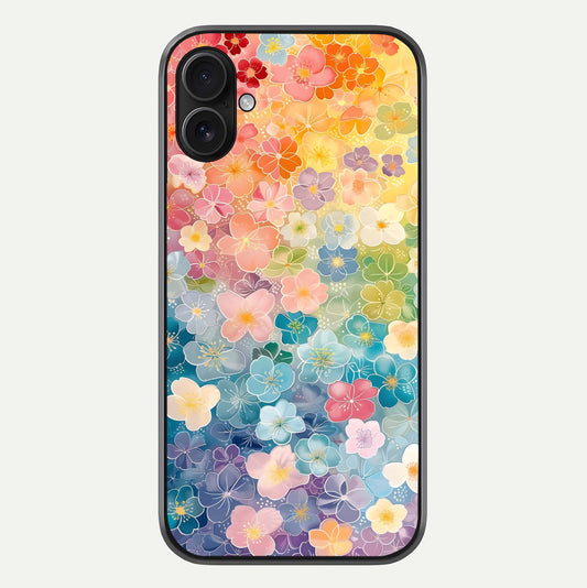 Rainbow Blossom Burst Glass Case For iPhone 16 Plus by Custom World
