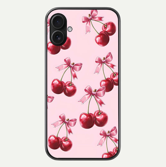 Red Cherries Pattern Glass Case For iPhone 16 Plus by Custom World