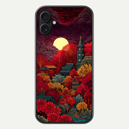 Scarlet Autumn Temple Glass Case For iPhone 16 Plus by Custom World