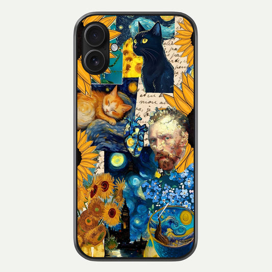 Sunflower Cat Art Glass Case For iPhone 16 Plus by Custom World