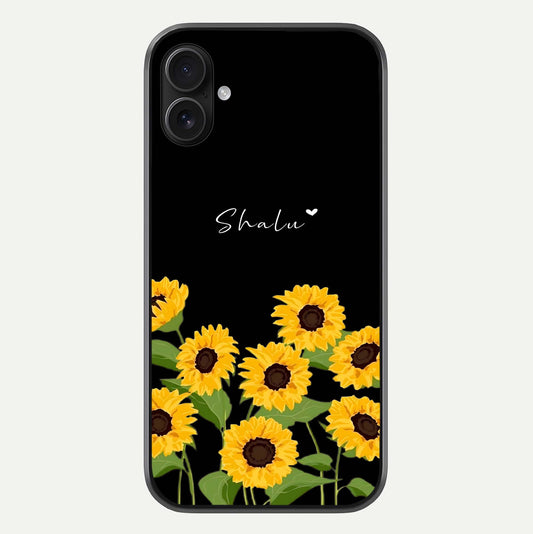 Sunflower Chic Mood Custom Name Glass Case For iPhone 16 Plus by Custom World
