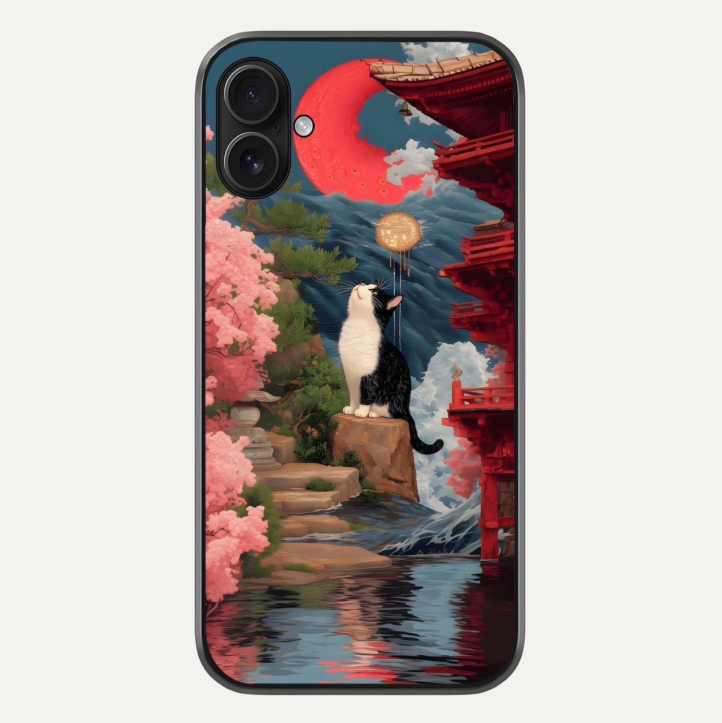Temple Cat Scenery Glass Case For iPhone 16 Plus by Custom World