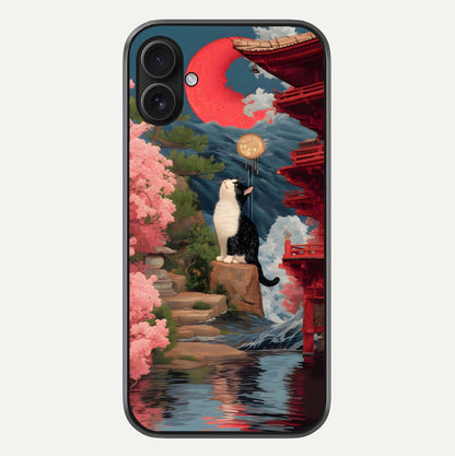 Temple Cat Scenery Glass Case For iPhone 16 Plus by Custom World