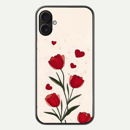 Tulip With Heart Glass Case For iPhone 16 Plus by Custom World