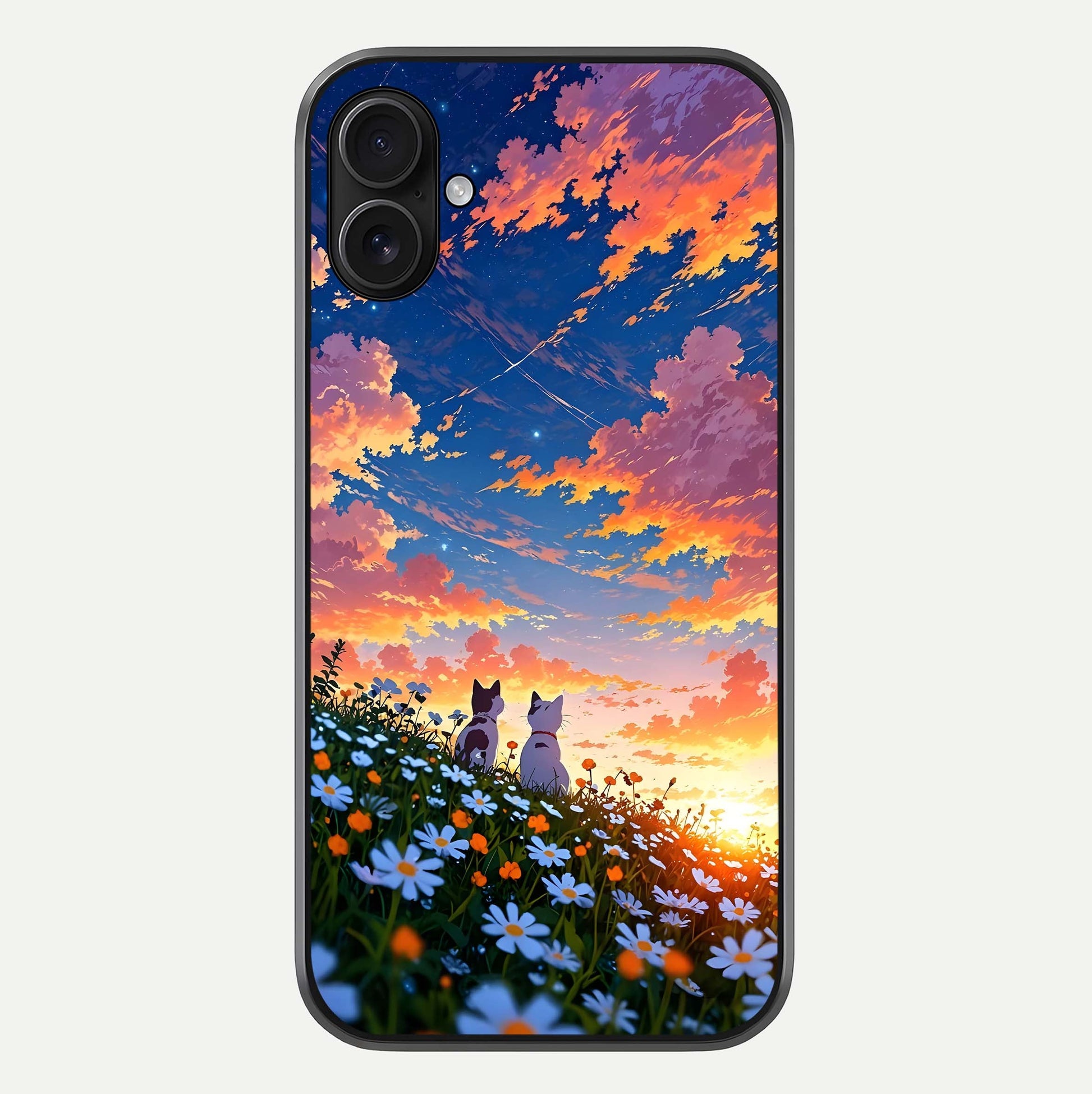 Two Cats Friends Glass Case For iPhone 16 Plus by Custom World