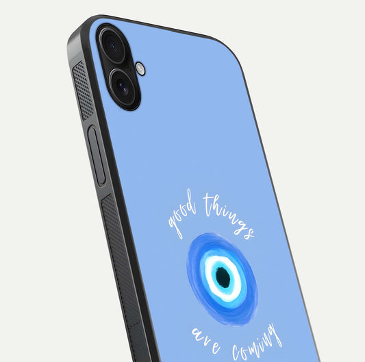 Bright Future Ahead Glass Case for iPhone 16 Plus close-up image highlighting bold quote text and HD reflection