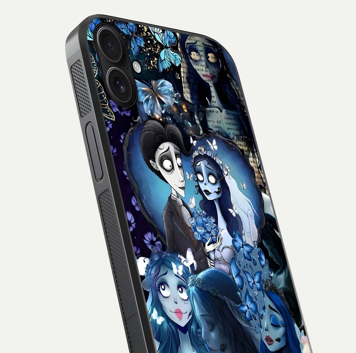 Butterfly Ghost Soul Glass Case for iPhone 16 Plus close-up shot showing ethereal wing patterns and reflection