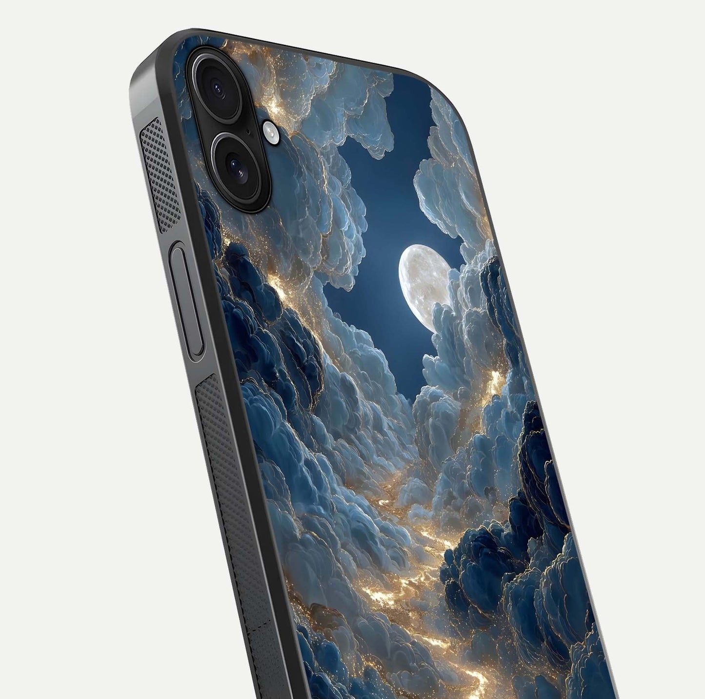 Celestial Cloud Road Glass Case for iPhone 16 Plus close-up view showing road gradient and cloud reflection shine