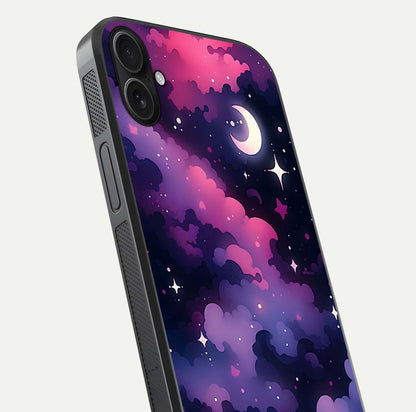 Celestial Moon Magic Glass Case for iPhone 16 Plus close-up view highlighting moon crater detail and glass shine