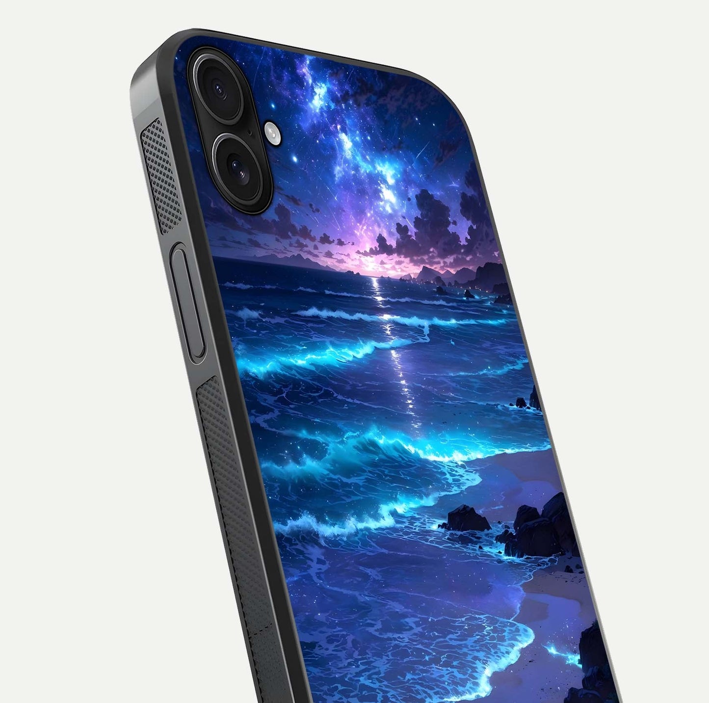 Classic Damn Look Glass Case for iPhone 16 Plus close-up highlighting quote text and reflection shine