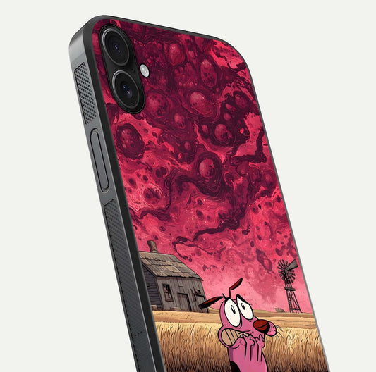 Courage Under Sky Glass Case for iPhone 16 Plus close-up highlighting typography and HD reflection
