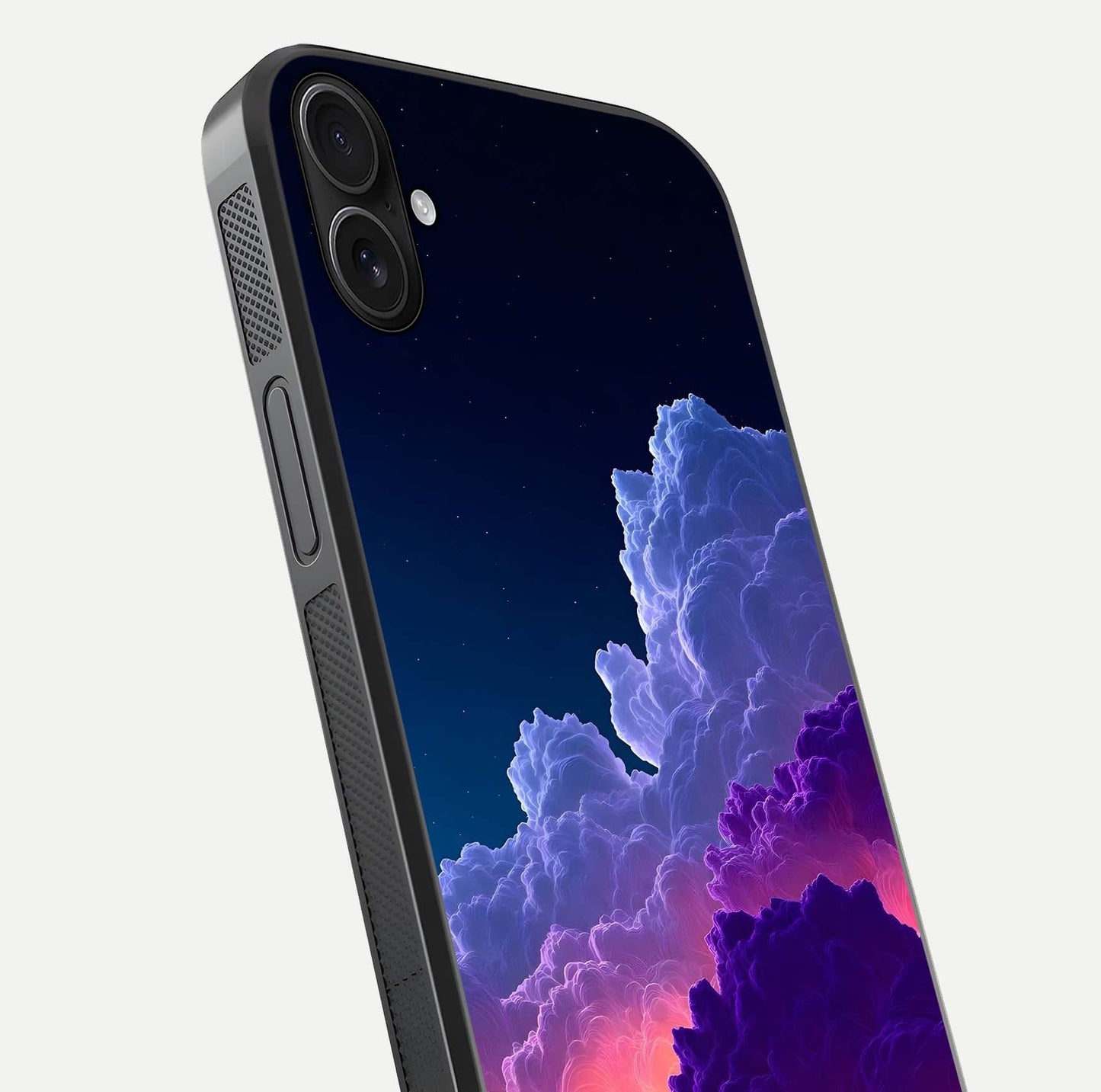 Dreamy Cloud Skies Glass Case for iPhone 16 Plus close-up highlighting soft gradient tones and reflection glow