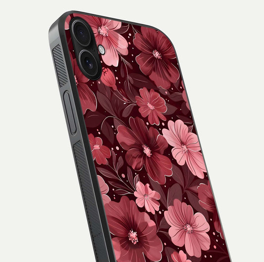 Flower Blush Bloom Glass Case for iPhone 16 Plus close-up highlighting pastel tones and reflection clarity