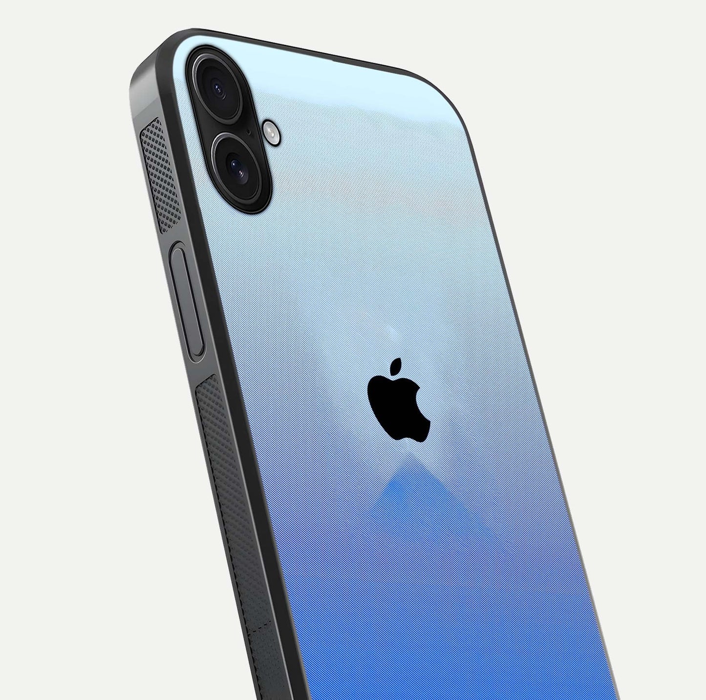 Gradient Apple Vibe Glass Case for iPhone 16 Plus close-up angled shot showing color transition and reflection brightness