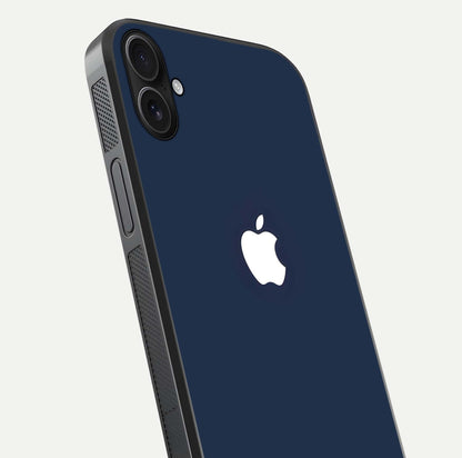 Minimal Apple Night Glass Case for iPhone 16 Plus close-up angled shot showing clean reflection and soft tone