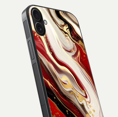 Red & White Marble Glass Case For iPhone 16 Plus