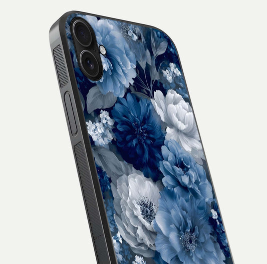 Royal Bloom Garden Glass Case for iPhone 16 Plus close-up angled shot highlighting royal bloom texture and reflection