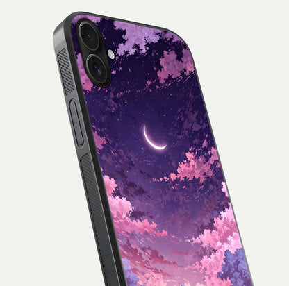 Sky Drift Clouds Glass Case for iPhone 16 Plus close-up angled shot highlighting cloud texture and reflection