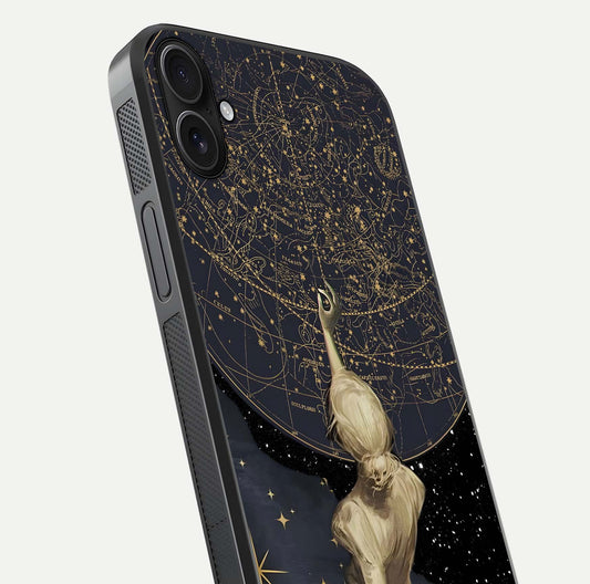 Taylor Swift Girl Glass Case for iPhone 16 Plus close-up angled shot highlighting texture and HD reflection
