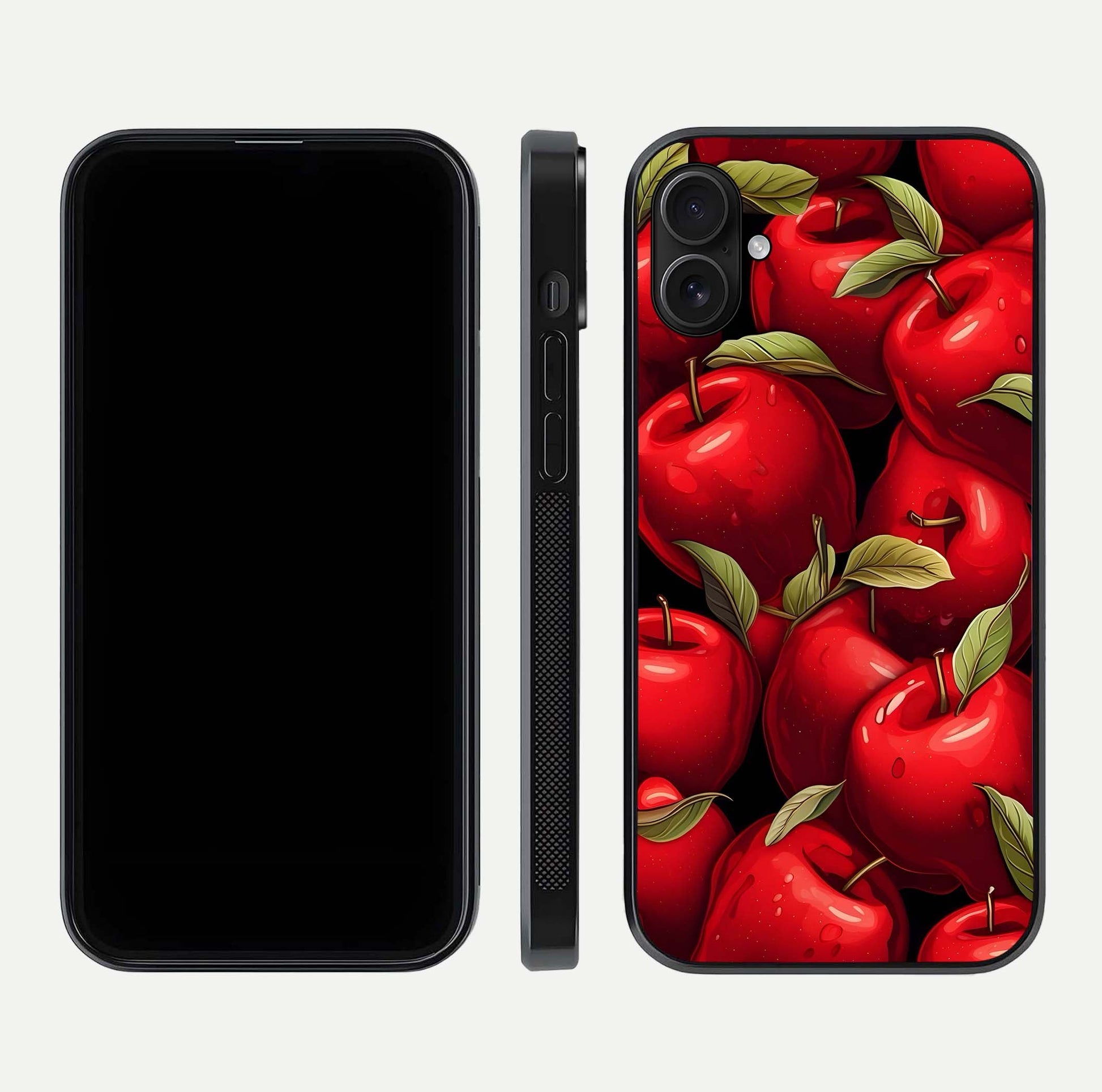 Apple Pattern Glass Case for iPhone 16 Pro front and back layout highlighting clean lines and protective glass finish